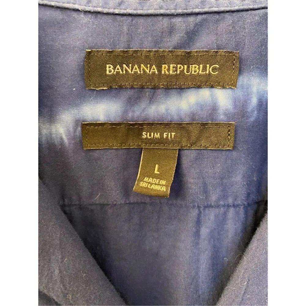 Banana Republic men’s button up striped slim fit blue shirt size Large